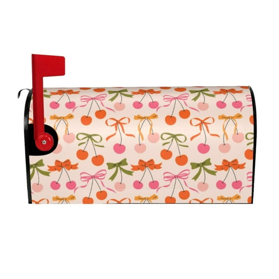 Gukieu Cherries And Bows Print Magnetic Mailbox Cover, Sun-proof and Waterproof Home Yard Mailbox Cover-25.5x21 in