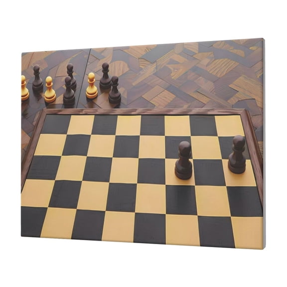 Gukieu Chess Board With Pawns Print Horizontal Canvas Decorative Painting 12x16 Inch Shrinkage Resistant Frame Hanging Home Wall Art Decor