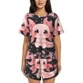 thumbnail image 1 of Gukieu Chibi Axolotl Sakura Fantasy Print Women's Short-sleeved Pajama Set, Round Neck Button Top Elastic Shorts 2-piece Set, Summer Home Leisure Clothing-Large, 1 of 6