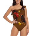 thumbnail image 1 of Gukieu Chicken Farm Animal Print One-shoulder Ruffled One-piece Swimsuit with Removable Chest Pads and Tummy-control Swimsuit for Women-Small, 1 of 6