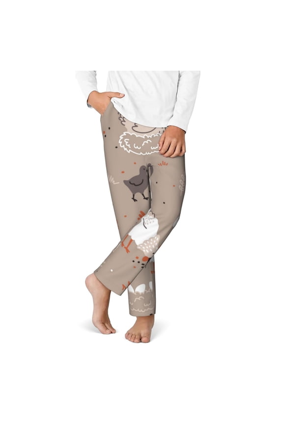 Chicken Print Youth Home Trousers, Elastic Waistband with Pockets for Home and Outing, Suitable for Children Aged 5-16-Small
