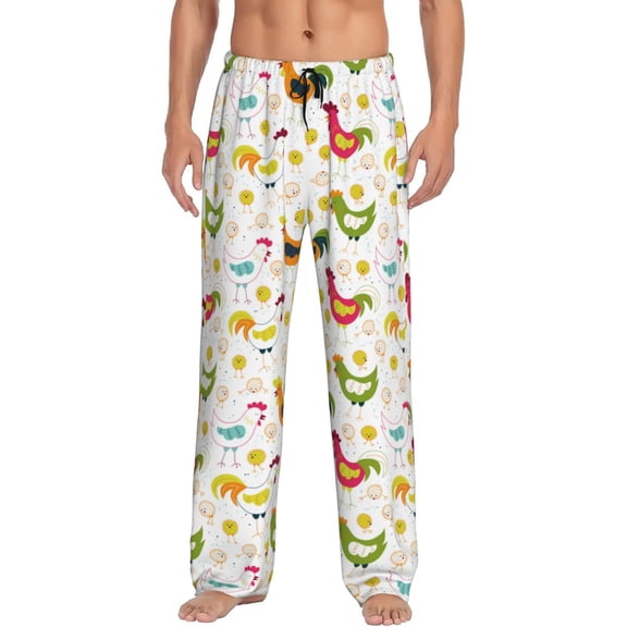 Gukieu Chickens A Print Men's Home Trousers, Elastic Drawstring Home Pajamas Clothing Suitable for Adult Men-X-Large
