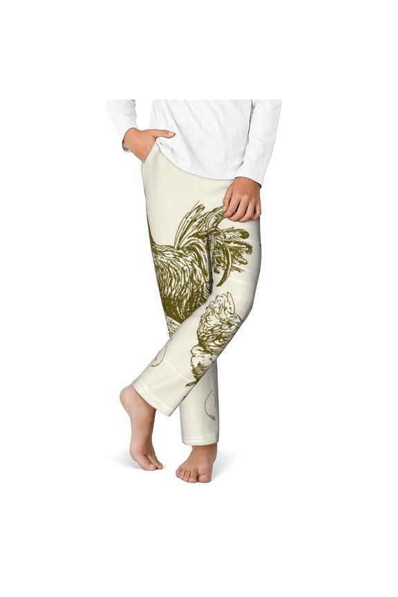 Chickens Print Youth Home Trousers, Elastic Waistband with Pockets for Home and Outing, Suitable for Children Aged 5-16-XS(5-6)