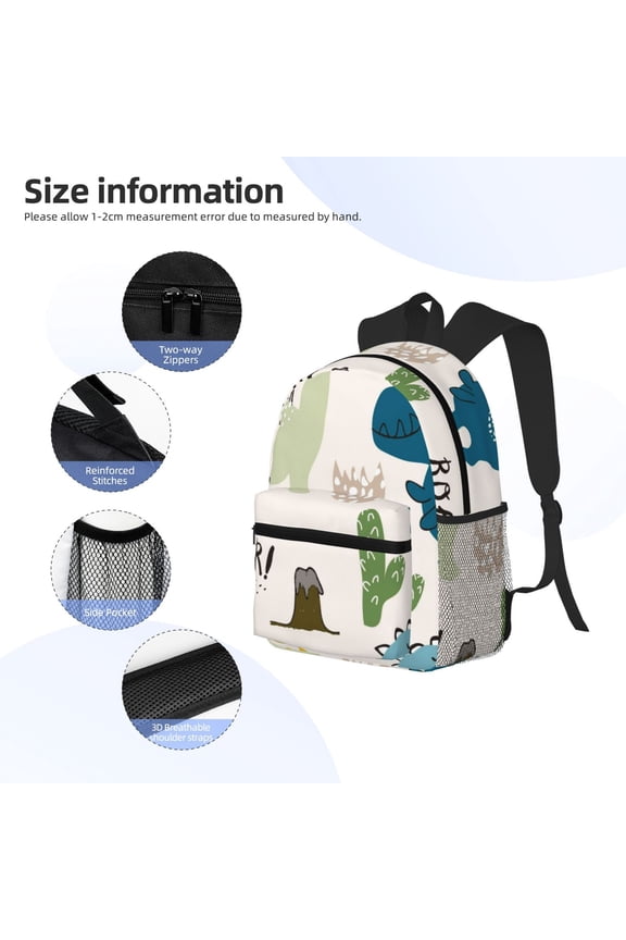 Childish Dinosaur Print Backpack, Waterproof Backpack with Adjustable Shoulder Straps, Suitable for Campus, Business, Travel, Unisex