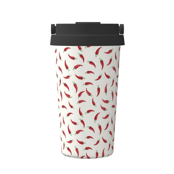 Gukieu Chili Print Insulated Coffee Cup, Portable Stainless Steel Vacuum Cup with Lid, Unisex, Suitable for Office, Cafe, Car
