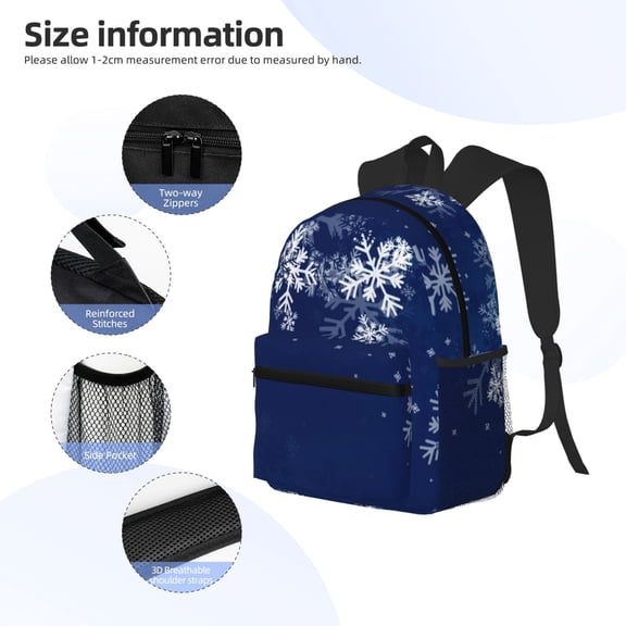 Gukieu Christmas Blue Print Backpack, Waterproof Backpack with Adjustable Shoulder Straps, Suitable for Campus, Business, Travel, Unisex