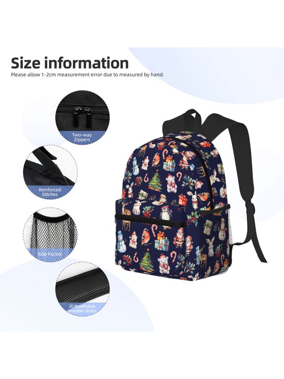 Christmas Critters Delight Print Backpack, Waterproof Backpack with Adjustable Shoulder Straps, Suitable for Campus, Business, Travel, Unisex