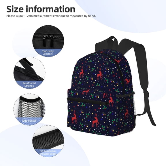 Gukieu Christmas Deer Print Backpack, Waterproof Backpack with Adjustable Shoulder Straps, Suitable for Campus, Business, Travel, Unisex