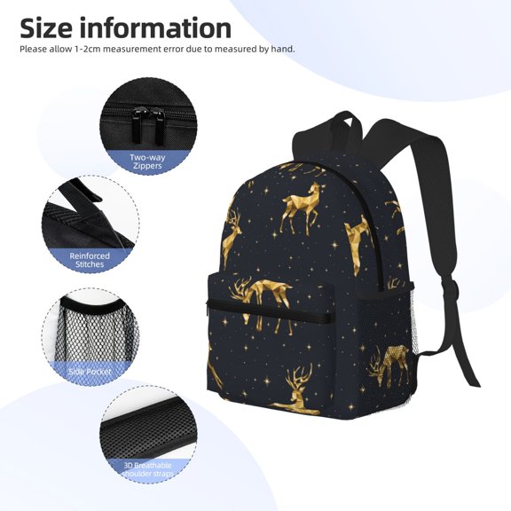Gukieu Christmas Deers Print Backpack, Waterproof Backpack with Adjustable Shoulder Straps, Suitable for Campus, Business, Travel, Unisex