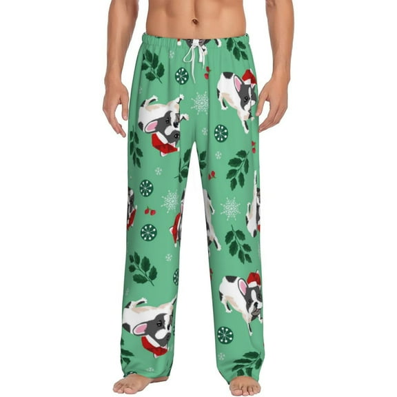 Gukieu Christmas French Bulldog Print Men's Home Trousers, Elastic Drawstring Home Pajamas Clothing Suitable for Adult Men-Medium