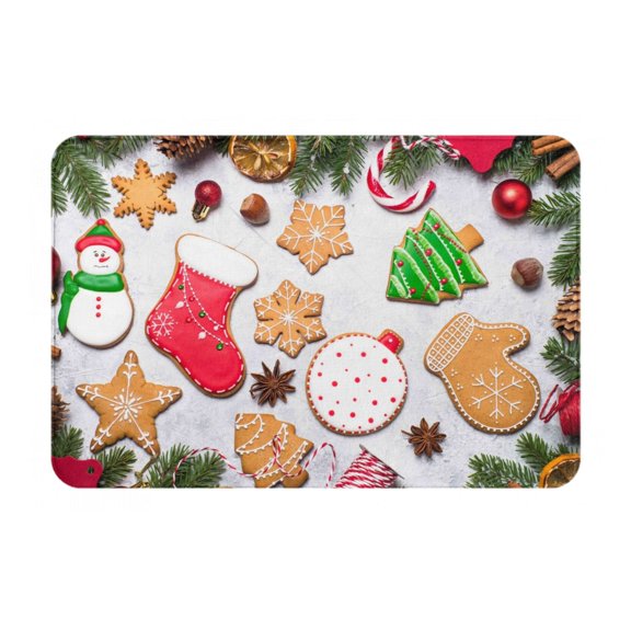 Gukieu Christmas Gingerbread Cookies Print Dust-proof Floor Mats, Water-absorbent and Non-slip Flannel Door Mats 16x24in, Home Decoration Suitable for Kitchen, Bathroom, Garage