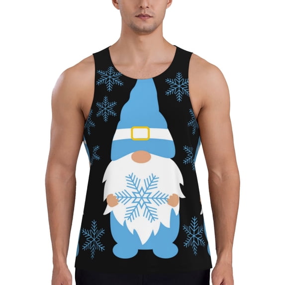 Gukieu Christmas Gnome Snowflake Print Men's Quick Dry Fitness Vest, Round Neck Sleeveless Fitness Bodybuilding Top-4X-Large