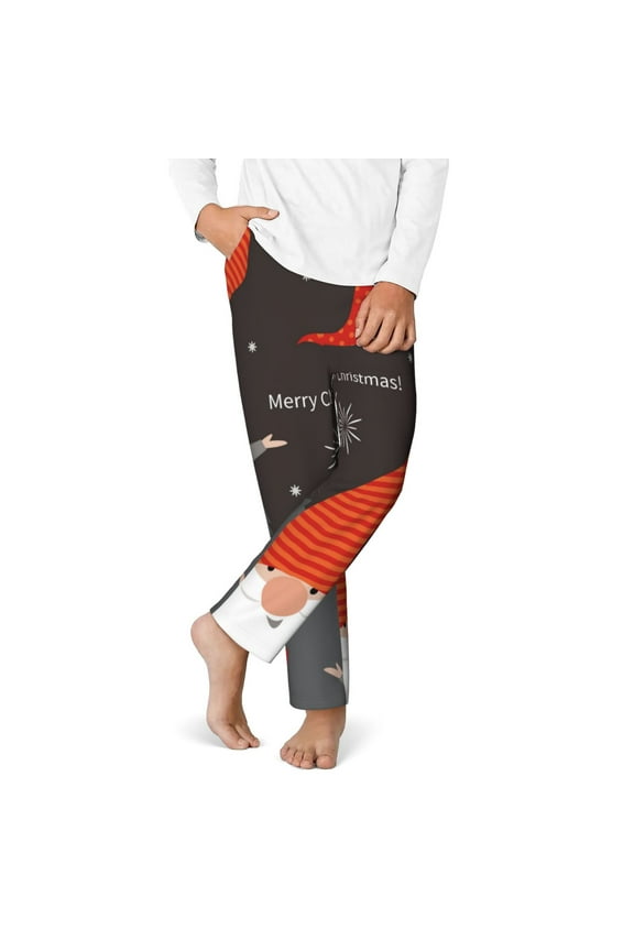 Christmas Gnomes In Red Hats Print Youth Home Trousers, Elastic Waistband with Pockets for Home and Outing, Suitable for Children Aged 5-16-XS(5-6)