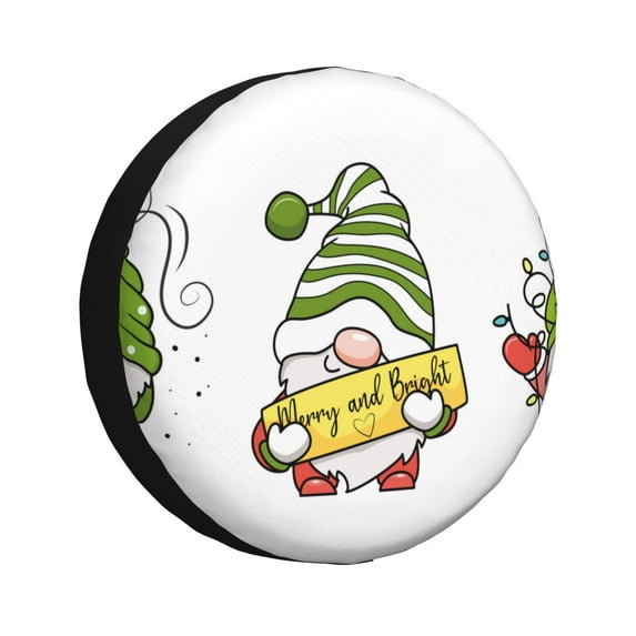 Gukieu Christmas Gnomes Print Car Tire Cover, Adjustable Waterproof and Dustproof Tire Protection Cover, Suitable for SUV, Truck, Van-15 inch