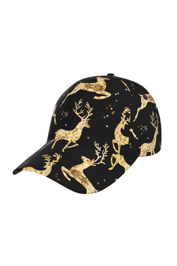 Christmas Gold Deers Prin Baseball Cap, Adjustable Sweat-wicking Daily,Travel, Sports Cap, Unisex