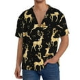 thumbnail image 1 of Gukieu Christmas Gold Deers Print Men's Short-sleeved Shirts, Button-down Pocket Shirts, T-shirts, Beach Vacation Travel Summer Clothing-X-Large, 1 of 5