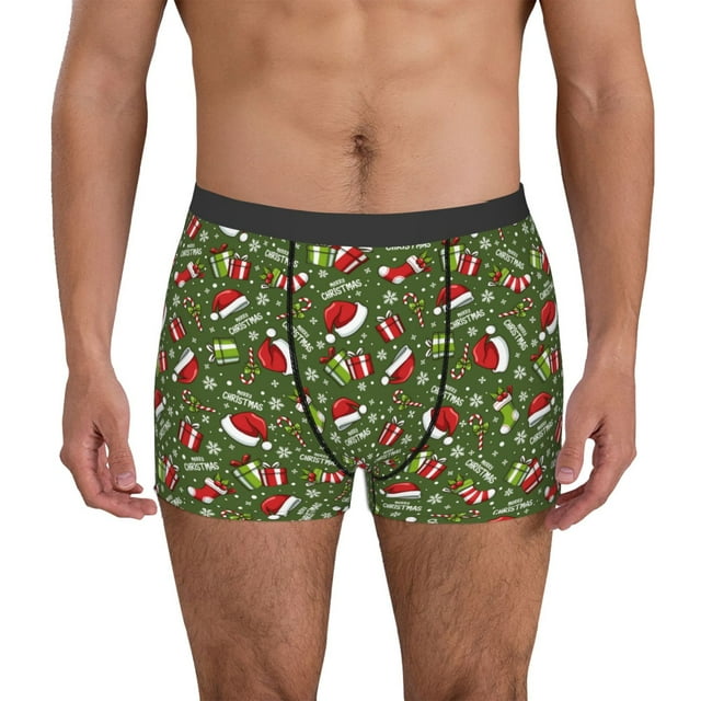 Gukieu Christmas Hat sock Print Men's Boxer Briefs, High Elastic Moisture Wicking Boxer Briefs Underwear-Small