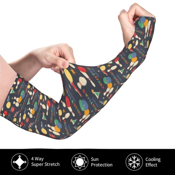 Gukieu Christmas Holiday Bowling for Adult Ice Silk Sun Protection Arm Sleeves, Moisture Wicking, UV Protection Outdoor Sports Arm Sleeves, Unisex