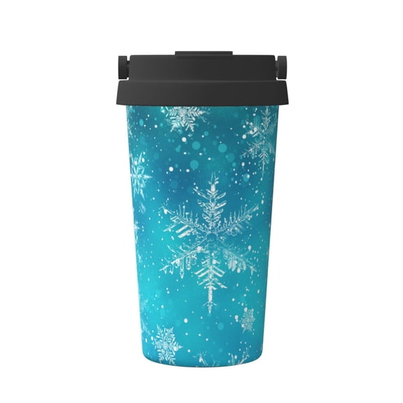 Gukieu Christmas Snow Print Insulated Coffee Cup, Portable Stainless Steel Vacuum Cup with Lid, Unisex, Suitable for Office, Cafe, Car