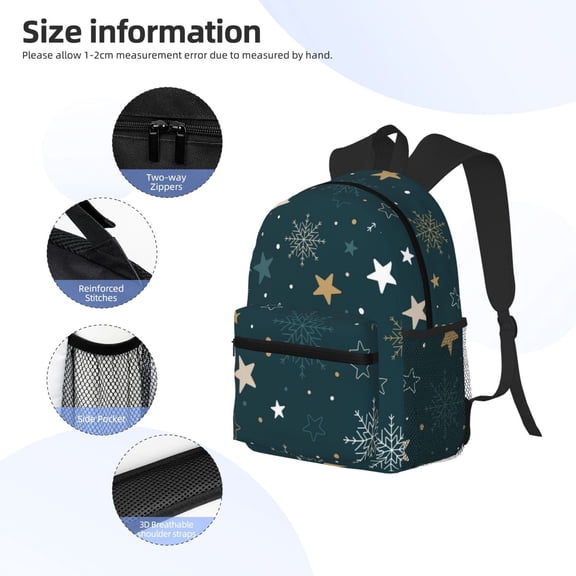 Gukieu Christmas Snowflake Print Backpack, Waterproof Backpack with Adjustable Shoulder Straps, Suitable for Campus, Business, Travel, Unisex