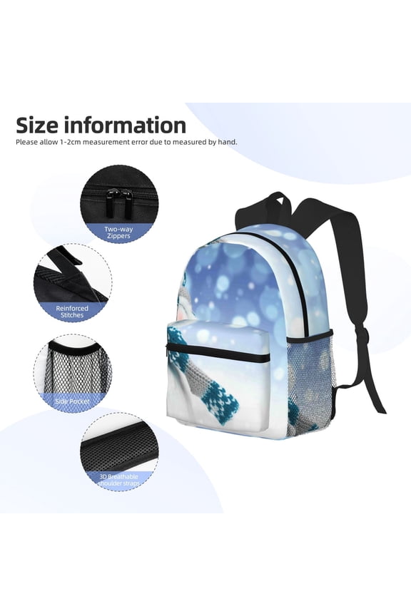 Christmas Snowman In The Snow Print Backpack, Waterproof Backpack with Adjustable Shoulder Straps, Suitable for Campus, Business, Travel, Unisex