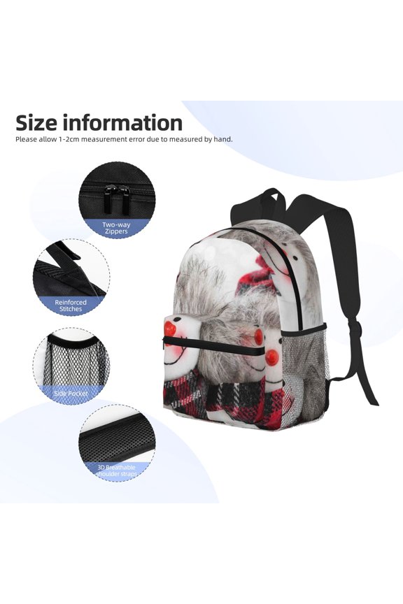 Christmas Snowman With Hat Print Backpack, Waterproof Backpack with Adjustable Shoulder Straps, Suitable for Campus, Business, Travel, Unisex