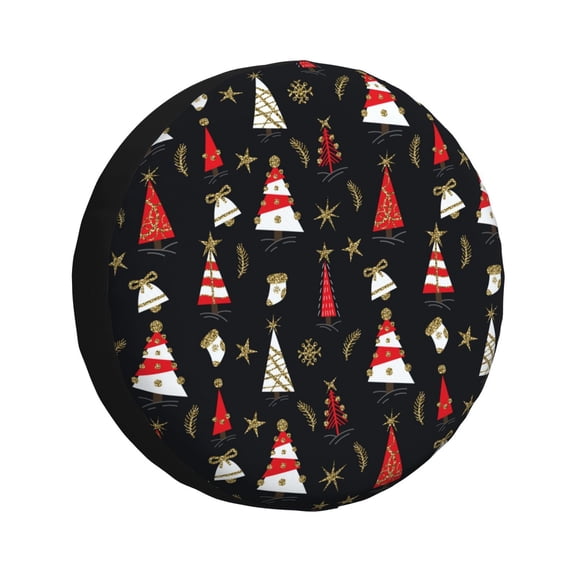 Gukieu Christmas Tree and Gold Socks Print Car Tire Cover, Adjustable Waterproof and Dustproof Tire Protection Cover, Suitable for SUV, Truck, Van-16 inch