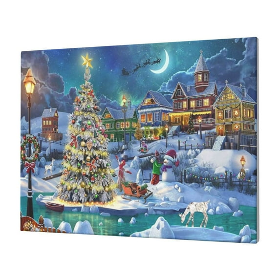 Gukieu Christmas Tree Print Horizontal Canvas Decorative Painting 12x16 Inch Shrinkage Resistant Frame Hanging Home Wall Art Decor