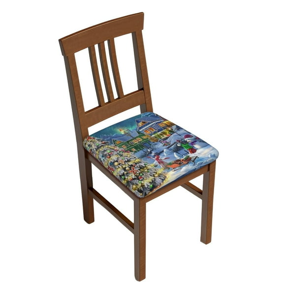 Gukieu Christmas Tree Print Square Cushion Cover, Elastic Strap Chair Protector, Suitable for Family Restaurant, Hotel Banquet Decorations-Four Pieces