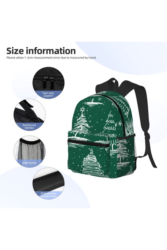Christmas Trees Print Backpack, Waterproof Backpack with Adjustable Shoulder Straps, Suitable for Campus, Business, Travel, Unisex
