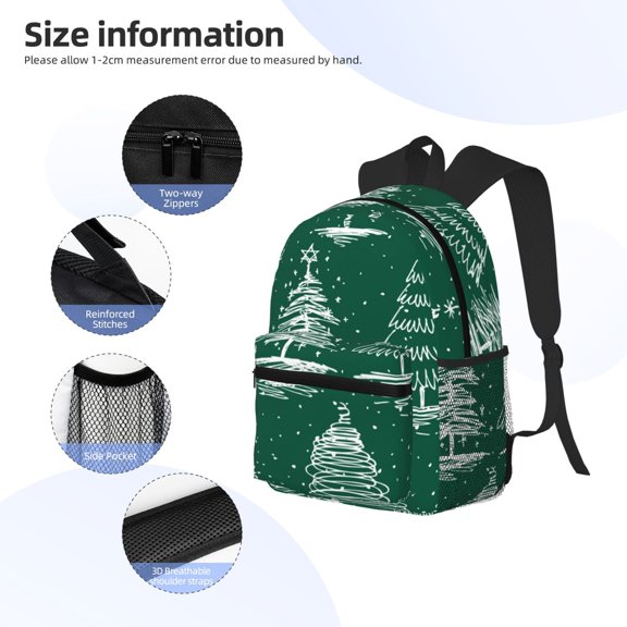 Gukieu Christmas Trees Print Backpack, Waterproof Backpack with Adjustable Shoulder Straps, Suitable for Campus, Business, Travel, Unisex