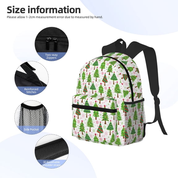 Gukieu Christmas Trees Print Backpack, Waterproof Backpack with Adjustable Shoulder Straps, Suitable for Campus, Business, Travel, Unisex