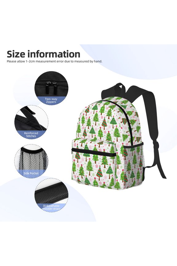 Christmas Trees Print Backpack, Waterproof Backpack with Adjustable Shoulder Straps, Suitable for Campus, Business, Travel, Unisex