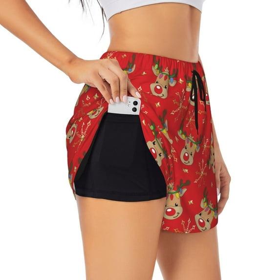 Gukieu Christmas With Cute Deer Print Women's Sports Shorts with Drawstring Elastic Waistband for Running, Yoga, Fitness-XX-Large