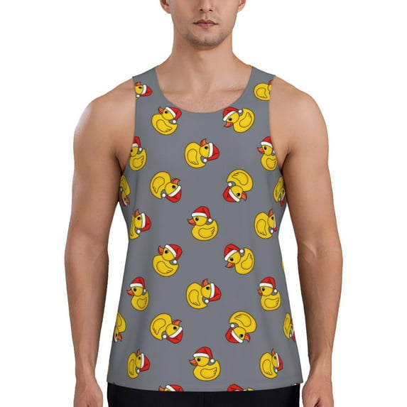 Gukieu Christmas hat duck Print Men's Quick Dry Fitness Vest, Round Neck Sleeveless Fitness Bodybuilding Top-4X-Large