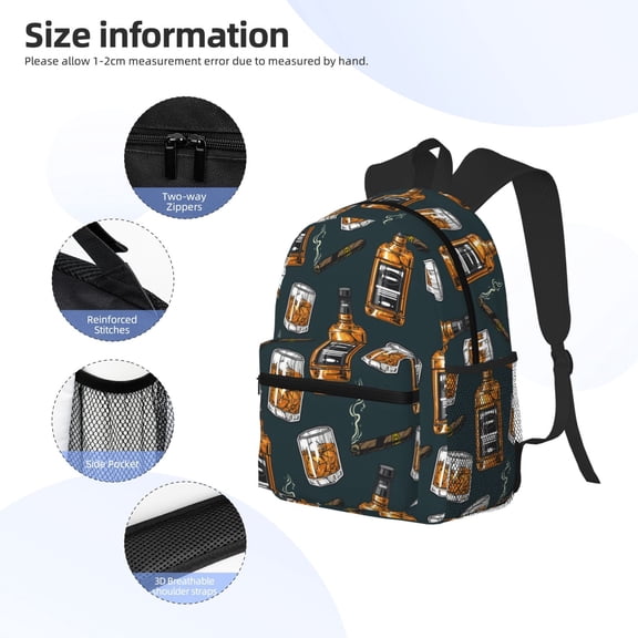 Gukieu Cigar Print Backpack, Waterproof Backpack with Adjustable Shoulder Straps, Suitable for Campus, Business, Travel, Unisex