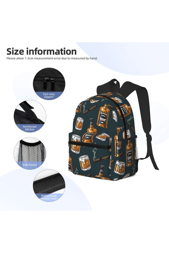 Cigar Print Backpack, Waterproof Backpack with Adjustable Shoulder Straps, Suitable for Campus, Business, Travel, Unisex