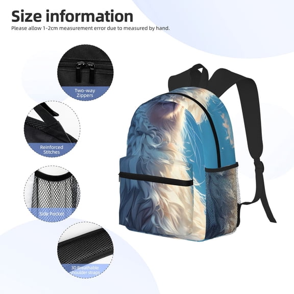 Gukieu Clear Sky Blue Cat Print Backpack, Waterproof Backpack with Adjustable Shoulder Straps, Suitable for Campus, Business, Travel, Unisex