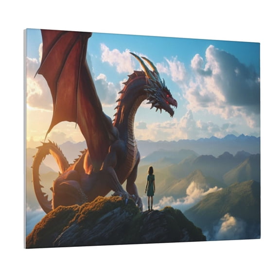 Gukieu Clear Sky Mountain Red Dragon Print Canvas Decorative Hanging Painting, Waterproof Art Wall Decoration with Frame, Suitable for Living Room, Bedroom