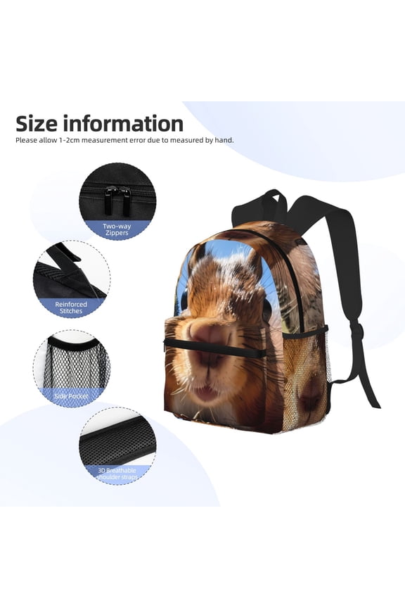Close-Up Curious Squirrel Print Backpack, Waterproof Backpack with Adjustable Shoulder Straps, Suitable for Campus, Business, Travel, Unisex