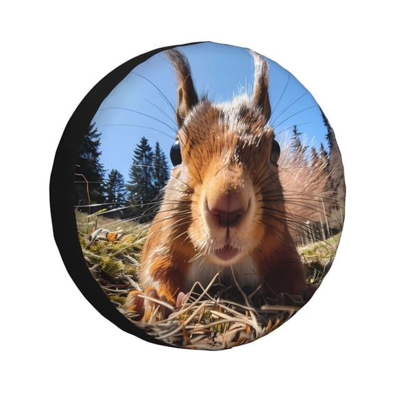 Gukieu Close-Up Curious Squirrel Print Car Tire Cover, Adjustable Waterproof and Dustproof Tire Protection Cover, Suitable for SUV, Truck, Van-17 inch