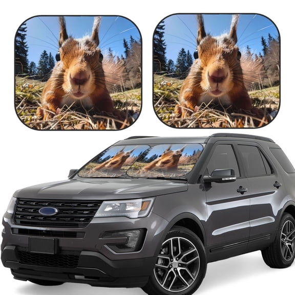Gukieu Close-Up Curious Squirrel Print Car Windshield Sun Visor, Foldable Anti-UV Car Sun Visor Suitable for Vans, Trucks Car Accessories-Small