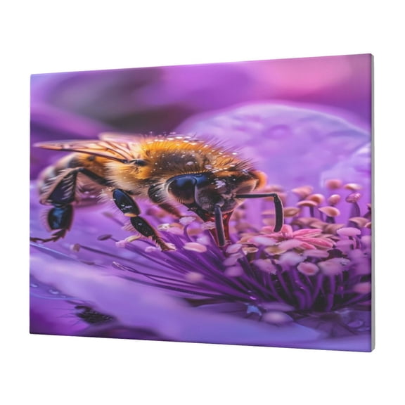 Gukieu Closeup Honeybee on Flower Print Horizontal Canvas Decorative Painting 12x16 Inch Shrinkage Resistant Frame Hanging Home Wall Art Decor