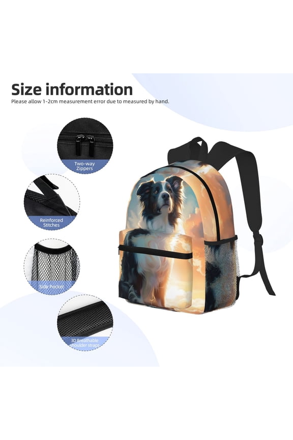 Cloud Border Collie Print Backpack, Waterproof Backpack with Adjustable Shoulder Straps, Suitable for Campus, Business, Travel, Unisex