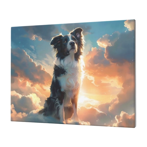 Gukieu Cloud Border Collie Print Horizontal Canvas Decorative Painting 12x16 Inch Shrinkage Resistant Frame Hanging Home Wall Art Decor