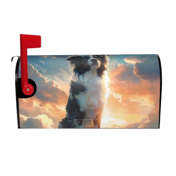 Gukieu Cloud Border Collie Print Magnetic Mailbox Cover, Sun-proof and Waterproof Home Yard Mailbox Cover-21x18 in