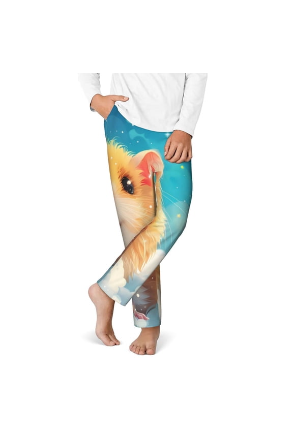 Cloud Cute Hamster Print Youth Home Trousers, Elastic Waistband with Pockets for Home and Outing, Suitable for Children Aged 5-16-Medium