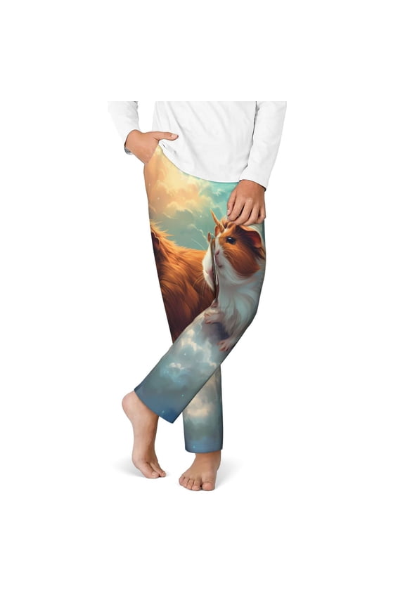 Cloud Guinea Pig Print Youth Home Trousers, Elastic Waistband with Pockets for Home and Outing, Suitable for Children Aged 5-16-Small