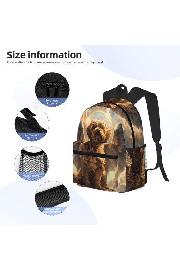 Cloud Rainbow Winged Dog Print Backpack, Waterproof Backpack with Adjustable Shoulder Straps, Suitable for Campus, Business, Travel, Unisex