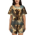 thumbnail image 1 of Gukieu Cloud Rainbow Winged Dog Print Women's Short-sleeved Pajama Set, Round Neck Button Top Elastic Shorts 2-piece Set, Summer Home Leisure Clothing-X-Large, 1 of 6